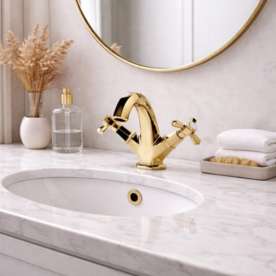 Plum&clay Marena Gold Basin Mono Mixer Tap Includes Click Clack Waste from B&Q