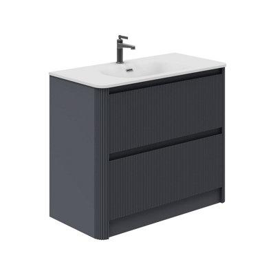 Plum&clay Isla Fluted Grey 2 Drawer Freestanding Bathroom Vanity Unit & Ceramic Basin Set (W)1000mm from B&Q