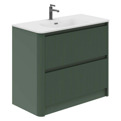 Plum&clay Isla Fluted Green 2 Drawer Freestanding Bathroom Vanity Unit & Ceramic Basin Set (W)1000mm from B&Q