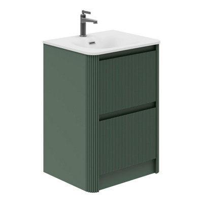 Plum&clay Isla Fluted Green 2 Drawer Freestanding Bathroom Vanity Unit & Ceramic Basin Set (W)600mm from B&Q
