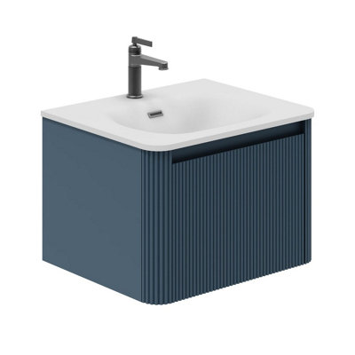 Plum&clay Isla Fluted Blue 1 Drawer Wall Hung Bathroom Vanity Unit & Ceramic Basin Set (W)600mm from B&Q