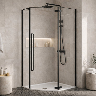 Plum&clay Tulla Black Hinged Door Shower Screen Enclosure & Shower Tray (W)900mm (L)900mm from B&Q