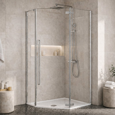 Plum&clay Tulla Chrome Hinged Door Shower Screen Enclosure & Shower Tray (W)900mm (L)900mm from B&Q