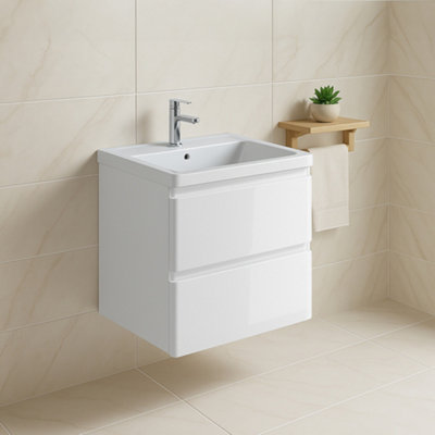 Plum&clay Marvel Wall Hung Bathroom Vanity Unit In Gloss White With Ceramic Basin (W)600mm from B&Q