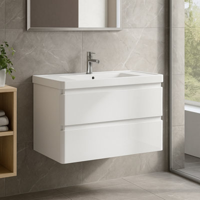 Plum&clay Marvel Wall Hung Bathroom Vanity Unit In Gloss White With Ceramic Basin (W)900mm from B&Q