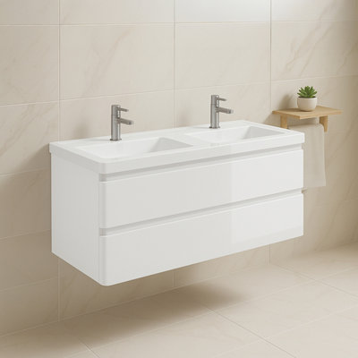 Plum&clay Marvel Wall Hung Bathroom Vanity Unit In Gloss White With Ceramic Basin (W)1200mm from B&Q