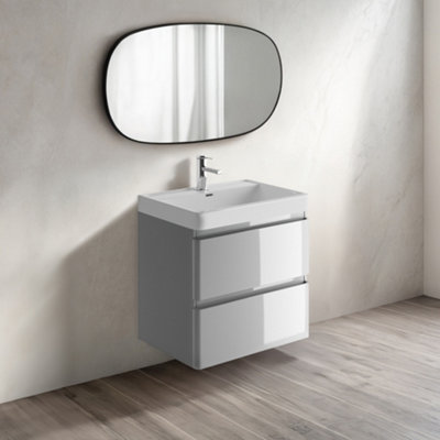 Plum&clay Marvel Wall Hung Bathroom Vanity Unit In Light Grey Gloss With Ceramic Basin (W)600mm from B&Q