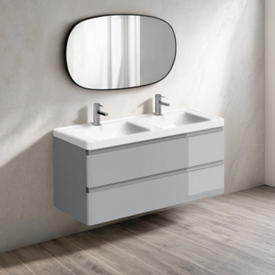 Plum&clay Marvel Wall Hung Bathroom Vanity Unit In Light Grey Gloss With Ceramic Basin (W)1200mm from B&Q