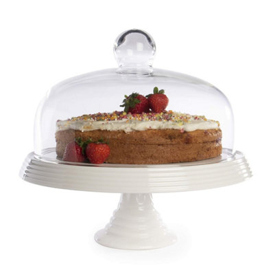 Magna Retail Ceramic Cake Stand With Glass Dome Lid Cake Board Platter Elegant Dessert Stand With Glass Cloche Afternoon Tea from B&Q