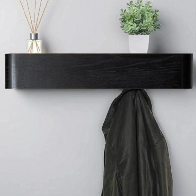 Magna Retail Black Coat Rack Wall Mounted With Shelf And 5 Hidden Hooks Modern Coat Stands For Hallway Solid Wood Veneer Panel from B&Q