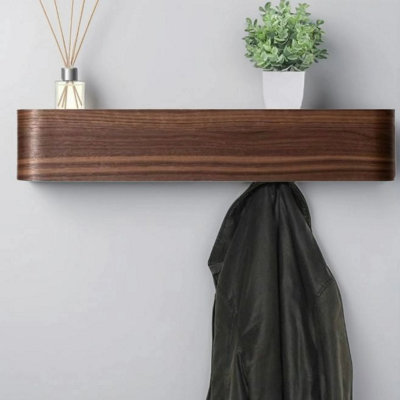 Magna Retail Walnut Coat Rack Wall Mounted With Shelf And 5 Hidden Hooks Modern Coat Stands For Hallway Solid Wood Veneer Panel from B&Q