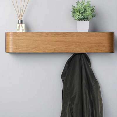 Magna Retail Oak Coat Rack Wall Mounted With Shelf And 5 Hidden Hooks Modern Coat Stands For Hallway Solid Wood Veneer Panel from B&Q