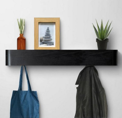Magna Retail Black Coat Rack Wall Mounted With Shelf And Hidden Hooks Modern Coat Stands For Hallway Solid Wood Veneer Panel Size 8 B&Q