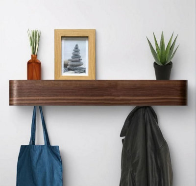Magna Retail Walnut Coat Rack Wall Mounted With Shelf And 8 Hidden Hooks Modern Coat Stands For Hallway Solid Wood Veneer Panel from B&Q