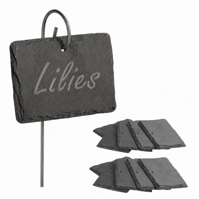 Magna Retail Slate Garden Hanging Labels & Chalk Pack Of 10 Reusable Plant Markers Herb & Vegetable Labels For Garden Plant Stakes from B&Q