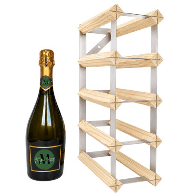 B&Q -  Metal & Wooden Wine Rack 5-8 Bottle Shelf Capacity Wine Racks Free Standing Or Wall Mounted Natural Wood & Silver Metal