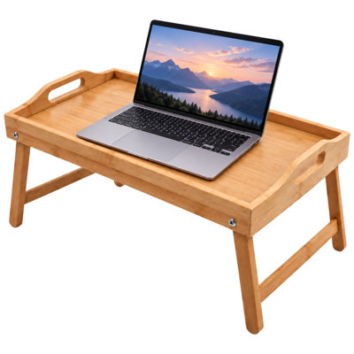 B&Q -  Bamboo Bed Tray Table With Handles & Foldable Legs Breakfast In Bed Desk Foldable Laptop Table Lap Tray50Cm X 30Cm