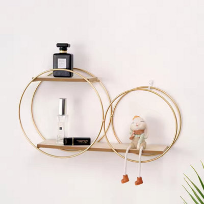  - Wooden Wall Shelf Round Hanging Rack For Decor And Candles