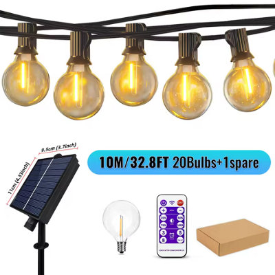 G40 Solar String Lights 10M 20 Bulbs Usb8 ModesWeatherproof from B&Q