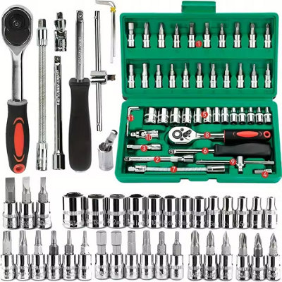 46 Piece Car Repair Tool Kit Socket Set With Ratchet And Torque Wrench from B&Q