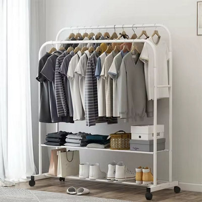  - Heavy Metal Double Clothes Rail Rolling Garment Rack And Storage Organiser