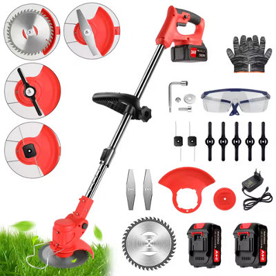 Cordless Electric Lawn Mower And Trimmer With 2 Batteries