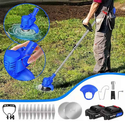 21V Rechargeable Weed Wacker Lawn And Garden Trimmer Blue  With 2 Batteries from B&Q