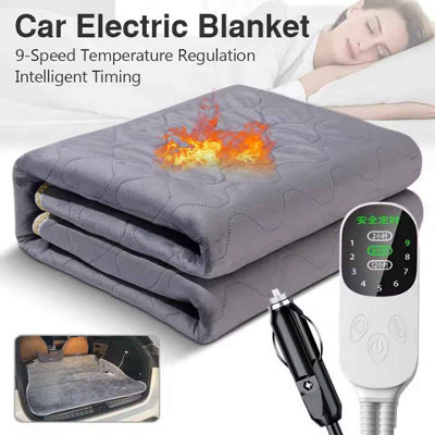 B&Q 12V Car Electric Heated Blanket 9 Levels For Travel Camping 120X150Cm