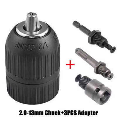  - 13mm Keyless Drill Chuck With Hex Sds Plus Square Quick Change Adapter