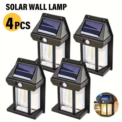  - 4Pack Solar Motion Sensor Wall Lights Ip44 Led Lanterns For Outdoor