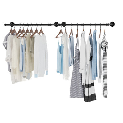  - 2Pcs Wall Mounted Industrial Pipe Clothes Rack Iron Garment Hanging Rod