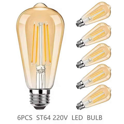  - 6Pcs St64 Led Bulbs 8W E27 Dimmable 2700K Warm White 220V Vintage Edison Style
