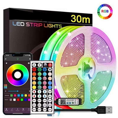 30M Rgb Music Sync Led Strip Lights 2X15M Flexible Tape For Room Party Tv Max from B&Q