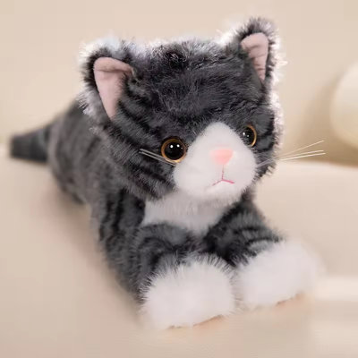 53Cm Gray And White Simulation Cat Plush Toy Realistic Kitten