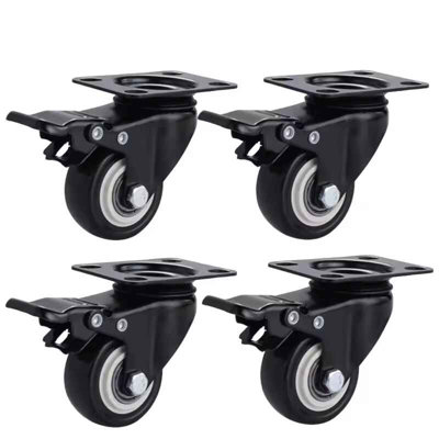  - 4Pcs Furniture Caster Wheels  Black Swivel With Brake For Trolley And Chair