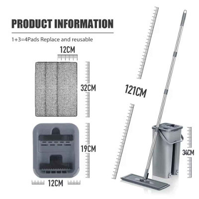  - Hands Free Flat Mop And Bucket Set With 4 Washable Pads For Hardwood Floors  Grey