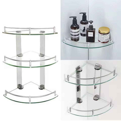  - 3 Tier Bathroom Corner Shelf Shee Glass Shower Wall Mounted Storage Caddy