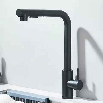  - Black Pull Out Kitchen Faucet With Stream  Sprayer  Stainless Steel Mixer Tap (Hot And Cold)