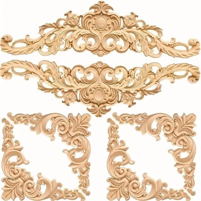 6Pcs Vintage Wood Carving Appliques  Elegant Unpainted Wooden Ornaments For Wood FurnitureHome DecorAnd Craft Projects. from B&Q