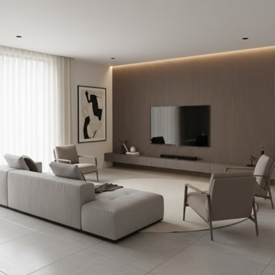 Accent Floors and Walls Modern Curved Wall Panels For Feature & Media Walls Water-ResistantFire-RatedEasy Install In Amalfi Cream Linen Concave from B&Q
