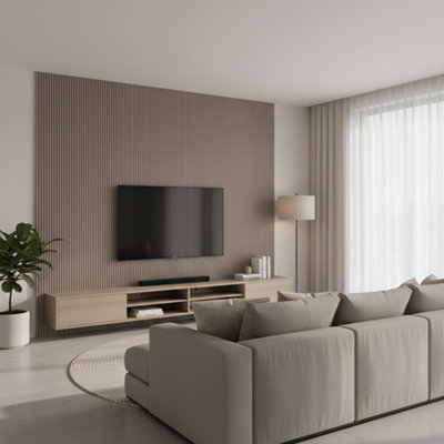 Accent Floors and Walls Modern Fluted Wall Panels For Feature & Media Walls Water-ResistantFire-RatedEasy Install In Amalfi Cream Linen from B&Q