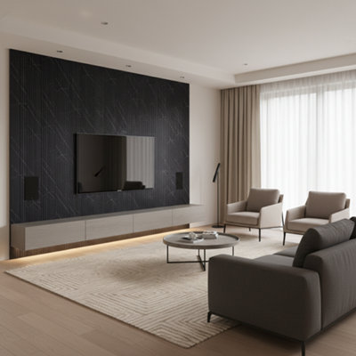 Wood Panel Co Modern Fluted Wall Panels For Feature & Media Walls Water-ResistantFire-RatedEasy Install In Nero Venato Pietra Grigiavarc from B&Q