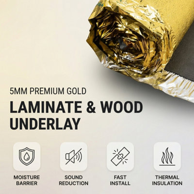 Accent Floors and Walls Sonicstep 5mm Premium Gold Wood & Laminate Flooring Underlay (60M² 4 X Rolls)Integrated Damp Proof Membrane from B&Q