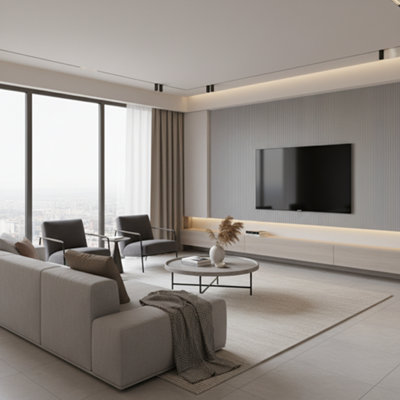 Accent Floors and Walls Modern Fluted Wall Panels For Feature & Media Walls Water-ResistantFire-RatedEasy Install In Silver Mist Flute from B&Q