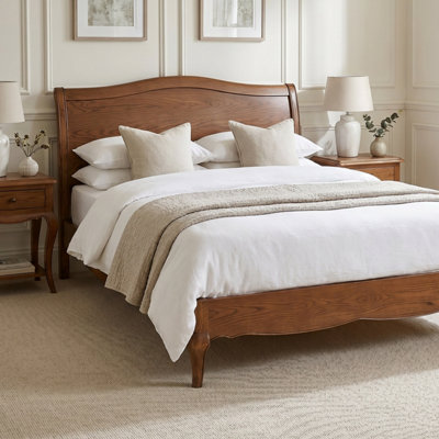 B&Q -  French Chateau Dark Oak 5Ft King Size Bed Frame Solid Oak Sleigh Style King Bed Bedroom