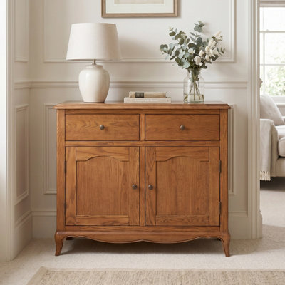B&Q -  French Chateau Dark Oak Medium Sideboard Solid Oak Storage Cabinet Living Room Sideboard Furniture