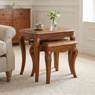 B&Q -  French Chateau Dark Oak Nest Of 2 Tables Solid Oak Nesting Tables Set Living Room Tables Occasional Furniture