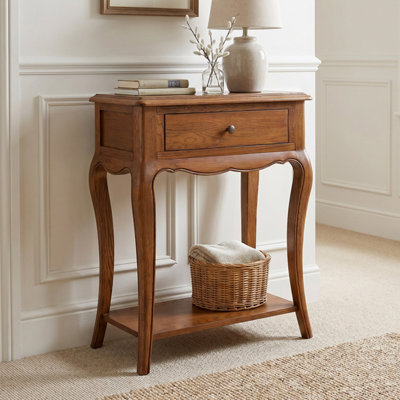 B&Q -  French Chateau Dark Oak Small Console Table Solid Oak Hallway Console Table Entryway Furniture Storage Table