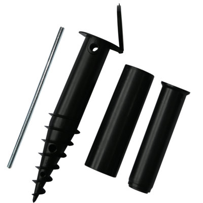  - Heavy Duty Plastic Screw In Parasol Ground Spike Adjustable 32-50mm Pole Holder Garden Umbrella Rotary Airer Anchor Base