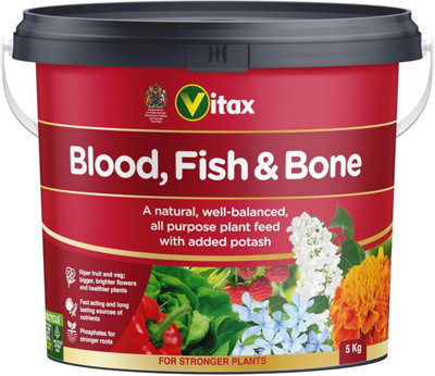 Vitax Blood Fish & Bone 5Kg Tub Organic-Based Fertiliser With Nitrogen Phosphate Potash For Healthy Plants from B&Q